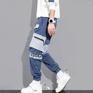 Men's Pants Large Storage Capacity Cargo With Drawstring Waist Multiple Pockets Featuring Letter Print For Any