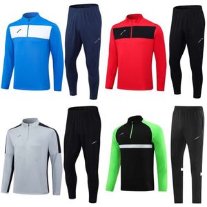 Soccer Sets/tracksuits Men's Tracksuits Half Zip Winter Long Sleeved Pants Set Training Club Basic Football Jersey Zipper