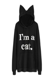 KAWAII Lettera Cap Cappuggina Cap Cappuggente Donne I Am A Cat Stampa felpe con cappuccio sciolte Pullover a maniche lunghe simpatiche Sudadera Mujer Clothe5101605