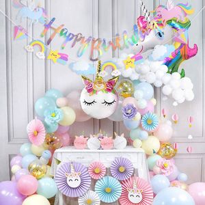 Unicorn Parti Banner Mutlu Yıllar Kağıt Garland Bömleri Unicorn Teması Çocuklar 1. Bebek Duş Doğum Günü Partisi Dekor Hang Flag