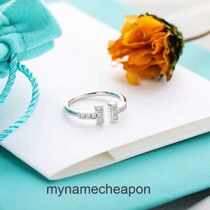 Top grade Designer rings for womens Tifancy Ring Platinum Double T Couple Ring Diamond Ring Opening Arrangement Wedding Ring Does Not fade Original 1:1 With Real Logo