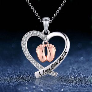 New Heart Shaped Baby Footprint and Palm Pendant I Love You Mom Mother's Day Necklace Jewelry for Women