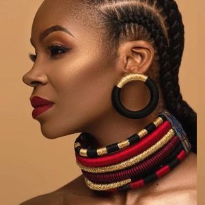 Multilayer Tribal Choker Earrings Set Colorful Rope Weave African Necklaces Woven Chunky Bib Statement Torque Clasps Necklace 240315