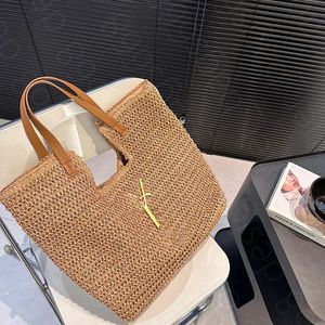 أزياء جديدة شاطئ شاطئ yslbags الكتف الأزياء Women Rattan Bask Bag Bag كبيرة السعة المنسوجة الكروشيه مصنوعة يدويًا حقيبة يد أنثى صيف Icare Maxi