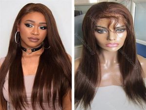 Color 4 Human Hair Wig Silk Straight Virgin Brazilian Hair Medium Brown Full Lace Wig 9169292