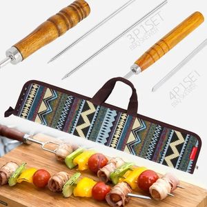 Nuovo 2024 7pcs/set in acciaio inossidabile Bleachers Accodonno esterno BBQ Portable BBQ Ago/Sticchi SET SET INGOLA DI LEGNO STRUMENTI PICNIC ACCIAIO AUSCITALI