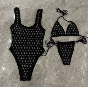 Paris Tasarımcı Kadınlar Tek Parçalı Mayo Elmas Kapalı Üst düzey Monokini Lüks Bikini Set Moda Marka Mayo Takımları Siyah Mayo Seksi Bodysuits Lady's S-XL