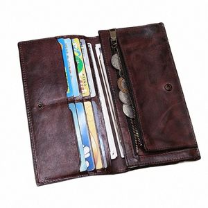 Подлинный кожаный кошелек для мужчин женщин винтажный ретро -морщинистый LG Bifold Swork Swork с держателем карты на молнии карман C5UM#