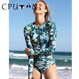 Kvinnors badkläder Cputan 2024 Push Up One Piece Swimsuit Woman Sport Women Beachwear Rashguard Monokini Surfing Long Sleeve Bathing Suit