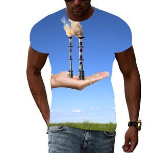 Landschaft grafisch Sommer Windmühle Windkraftmänner T-Shirts Casual 3D Print Hip Hop Harajuku Persönlichkeit Runder Nacken Kurzarm