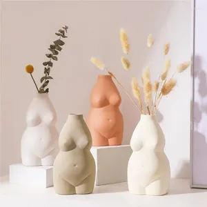 Vases Nude Female Body Art Design Ceramics Vase Home Decoration Flower Bases Insert Desk Ornaments Frosted Porcelain Crafts Bust Pot