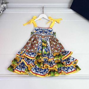 23ss Designer brand Halter dress Bow binding kids dress print dresss Neri Pure cotton skirts girls dresses Kids skirt Baby Clothes a1