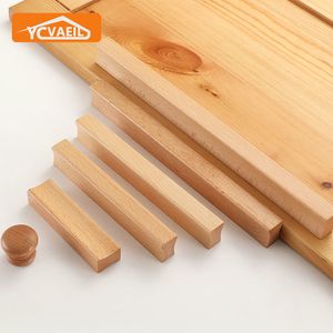 Solid Wood Furniture Handles for Cabinets and Drawers Nordic Wardrobe Pulls Kitchen Cupboard Knobs Wooden Door Handle Hardware