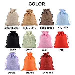 2-10st Jute DrawString Natural Burrap Bag Jute Presentväskor Multi-Size Smycken Förpackning Bröllop Diy Burlap Väskor Anpassningsbar logotyp