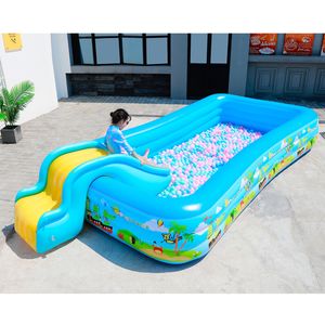 3,18 m uppblåsbara barn badbassänger utomhus med glid simning ringelektrisk luftpump pojke flicka baby fyrkant stor storlek sommar