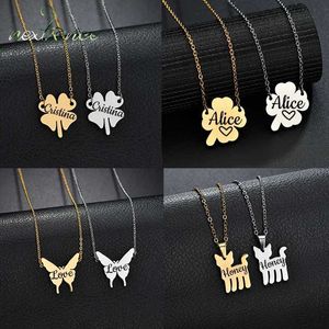 Pendant Necklaces Nextvance Engraved Name Necklace Personalized Clover Butterfly Cat Stainless Steel Family Lovers Creative Gift Free Shipping 240410