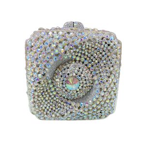 Mini Square Shape Clutch Diamond Woman Party Handbag Hollow Out Crystal Evening Purse Wedding Bridal Rhinestone Gift Bag