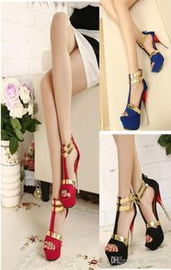 صنددة نسائية جديدة كوريانستل أزياء الزركشة المعدنية Highheel Roman Shoes Party Nightclub Stiletto منصة Peeptoe Shoes4549213