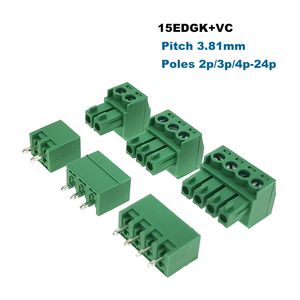 Encurso de bloco de parafuso de parafuso de PCB em fusão de 3,81 mm de conector 15EDGK+VC/RC Malera Morsetiera pino reto vertical 2 ~ 10p