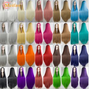 Meifan sintético lolita cosplay peruca loira azul vermelho rosa verde cabelo roxo para festa de cosplay 100 cm perucas retas de comprimento para mulheres 240402