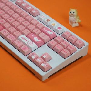 Tillbehör Söta kattnyckelknappar XDA -profil PBT -färgämne sublimering Pink KeyCap för MX Switch Mechanical Keyboard GK61/64/68/75/87/104/108