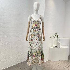 Casual Dresses White 2024 Latest Collection Floral Print Sleeveless Backless Tube Silk Women Elegant Midi Dress For Holiday