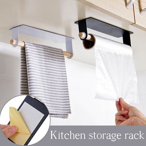 Wall Mount Towel Hanger Rack Kitchen Cabinet Rag Hanging Holder Storage Rack Organizer Bathroom Roll Paper Rag Holder Towel Rack