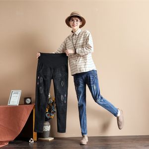 Ubrania w ciąży kobiety przyczynowe szerokie nogi dżinsowe spodnie ciążowe luźne sprężyste spodnie w talii kieszenie plus rozmiar workowate dna