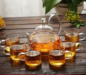 800 ml borosilikat värmebeständig glas te potten set infuser tekanna varmare med silblommor 6 dubbel vägg te-utrustning hem gåva