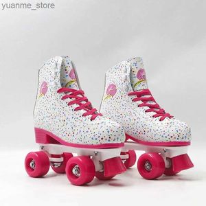 Inline rullskridskor dubbel rad rullskridskor skor för flickor och kvinnor mångfärgade fläckiga 4 rosa hjul som glider inline quad skating sneakers y240410