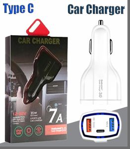 Quick fast 35W 7A 3 Ports Car Charger Type C USB QC 30 With Qualcomm Technology For Mobile Phone GPS Power Bank Tablet PC9491510