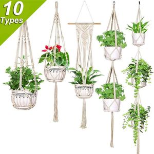 9 Styles Pot Holder Macrame Plant Hanger Hanging Planter Basket Jute flätat rephantverk