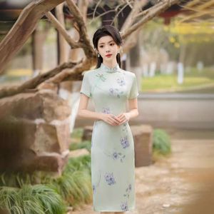 República suave simples e elegante Cheongsam 2024 Primavera/verão New Young Girl Melhor Dress Long Style