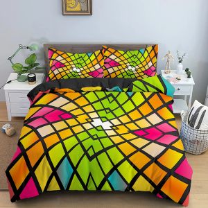 Abstract Bedding Conjunto 3D Tampa de edredão psicodélica impressa com zíper.