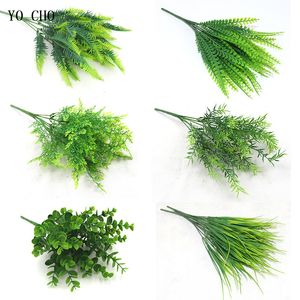 7 Fork Fern Zielona trawa eukaliptus liść plastikowy tanio sztuczne rośliny dekoracje ścienne ślub stół domowy dekoracje ogrodowe