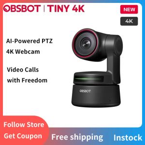 Webcams obsbot minúsculo 4k ptz 1080p 60fps webcam, foco automático de enquadramento AIPowered, webcam 4K com microfones omnidirecionais duplos