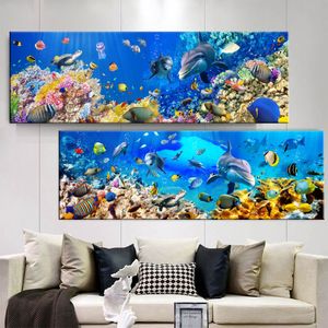 Abstract Animal Canvas Målning Underwater World Dolphin Fish Shark Affischer and Prints Wall Art Bildrum Heminredning ingen ram