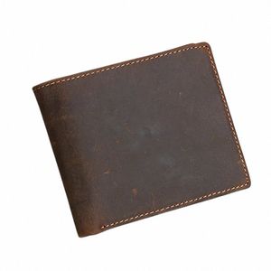 retrogoo 100% Genuine Leather Vintage Men Short Wallet Male Retro Purse Crazy Horse Handmade Busin ID Card Small Mey Bag U04Q#