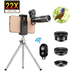 Lens APEXEL 22X Phone Camera Lens 4IN1 Telescope Zoom Lens With Remote Tripod Macro Fish Eye Lens for Iphone Samsung Smartphone Lente