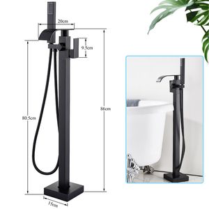 Rozin Matte Black Bathontub Date Square Floor Floor Standing Patucets Faucets Waterfall Batucet Hot Bold Water Mixer Tap