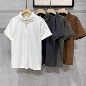 Männer Polos Polo Kragen Feste Farbe Herren Hemd Sommer Herbst Vintage Style Männliche Hemden lässig Kurzarm übergroße Tops Q39