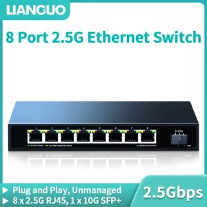 Переключатели Lianguo 2.5GBE 8 портовой сетевой переключатель 2,5 Гбит / с Ethernet Switch 10 ГБ SFP+ слот Home Lab Маленькая установка Незаправленная заглушка и переключатель воспроизведения