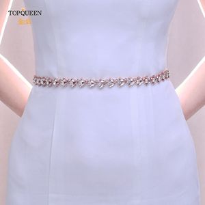 TopQueen S468-RG Rose Gold Rhinestone Belt Party Prom Women Dresses Sash Bridal Wedding Accessories Juvel Gendles Satin Ribbon