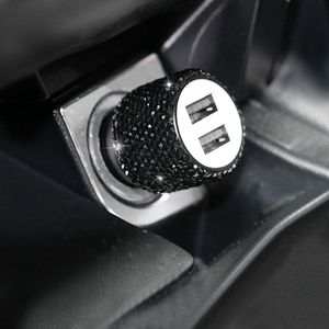 Dual-USB Port Fast Charging Car Charger Safety Hammer Design för att hjälpa till att bryta fönster i nödsituationer med Bling Rhinestones Crystal