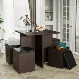 5-Piece Compact Dining Table Set with Storage Ottomans, Space Saving Kitchen Dining Room Set with Square Table for Small Spaces