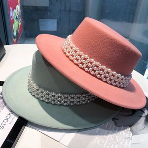 Fedora hat pearl accessories China red felt hat mens jazz hat brim 6cm church hat ladies hat mens pearl 240322