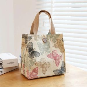 Totes Large Capacity Lunch Bag Portable Canvas Printed Butterfly Food Container Bags