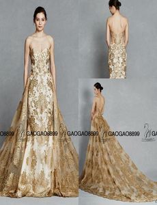 Kelly Faetanini Gold Color Gowns Bridal Train Dress per matrimoni Royal da sposa staccabile Scintilla Sweetheart Due pezzi B8456000