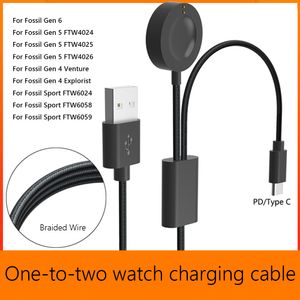 120cm PD Type-C Fast Charging Cable Cable Cradle for Fossil Gen 6/Gen 5/Gen 4 Venture 1〜2 Sport Smart Watch Adapter Tools