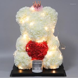장식용 꽃 화환 25cm 장미 테디 곰 인공 거품 꽃이있는 Led Light Year Valentines 크리스마스 선물 상자 홈 W220p